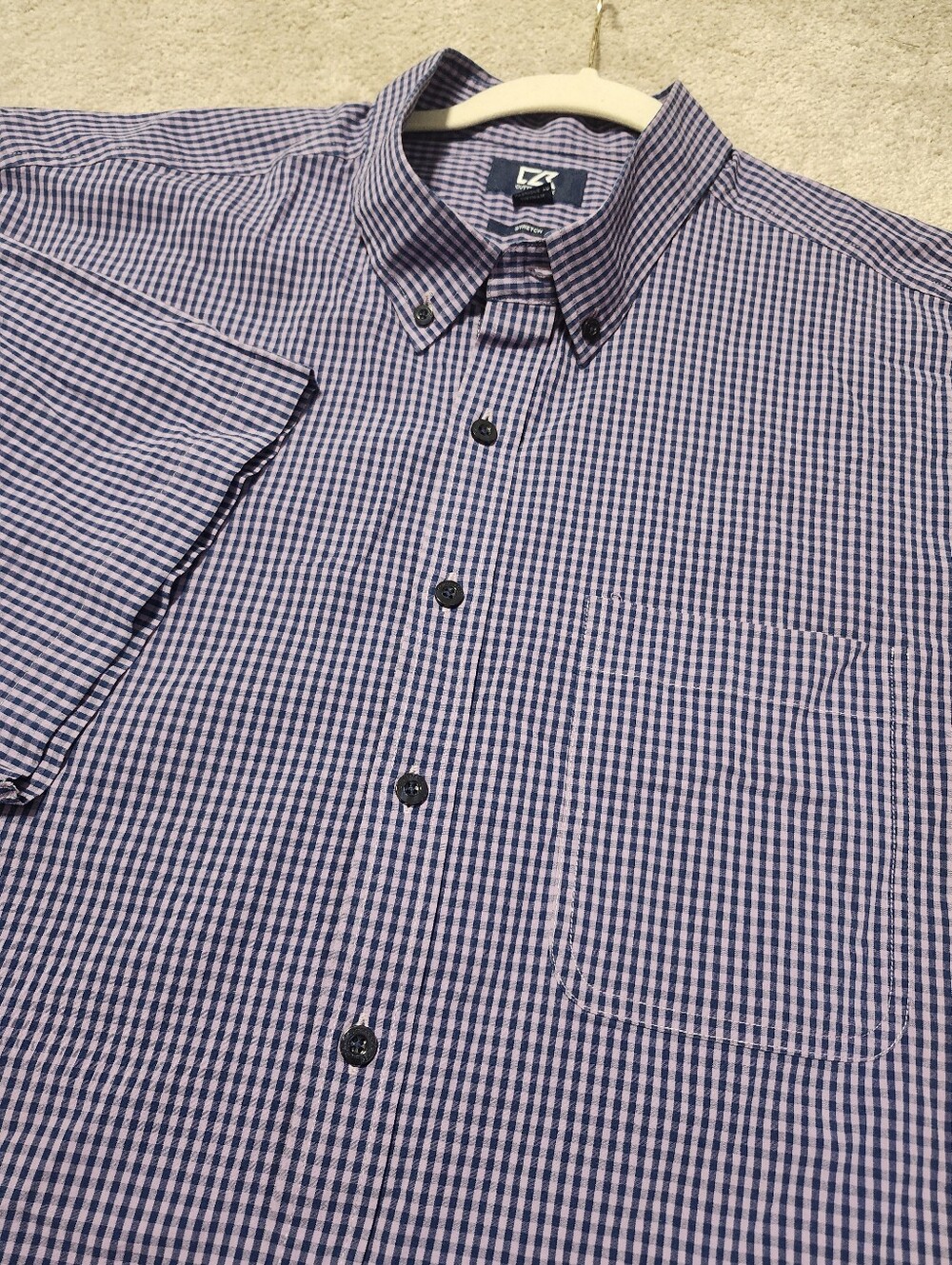 Cutter & Buck Men's Short Sleeve Checked Plaid Purple/blue Button-down Size 3XT